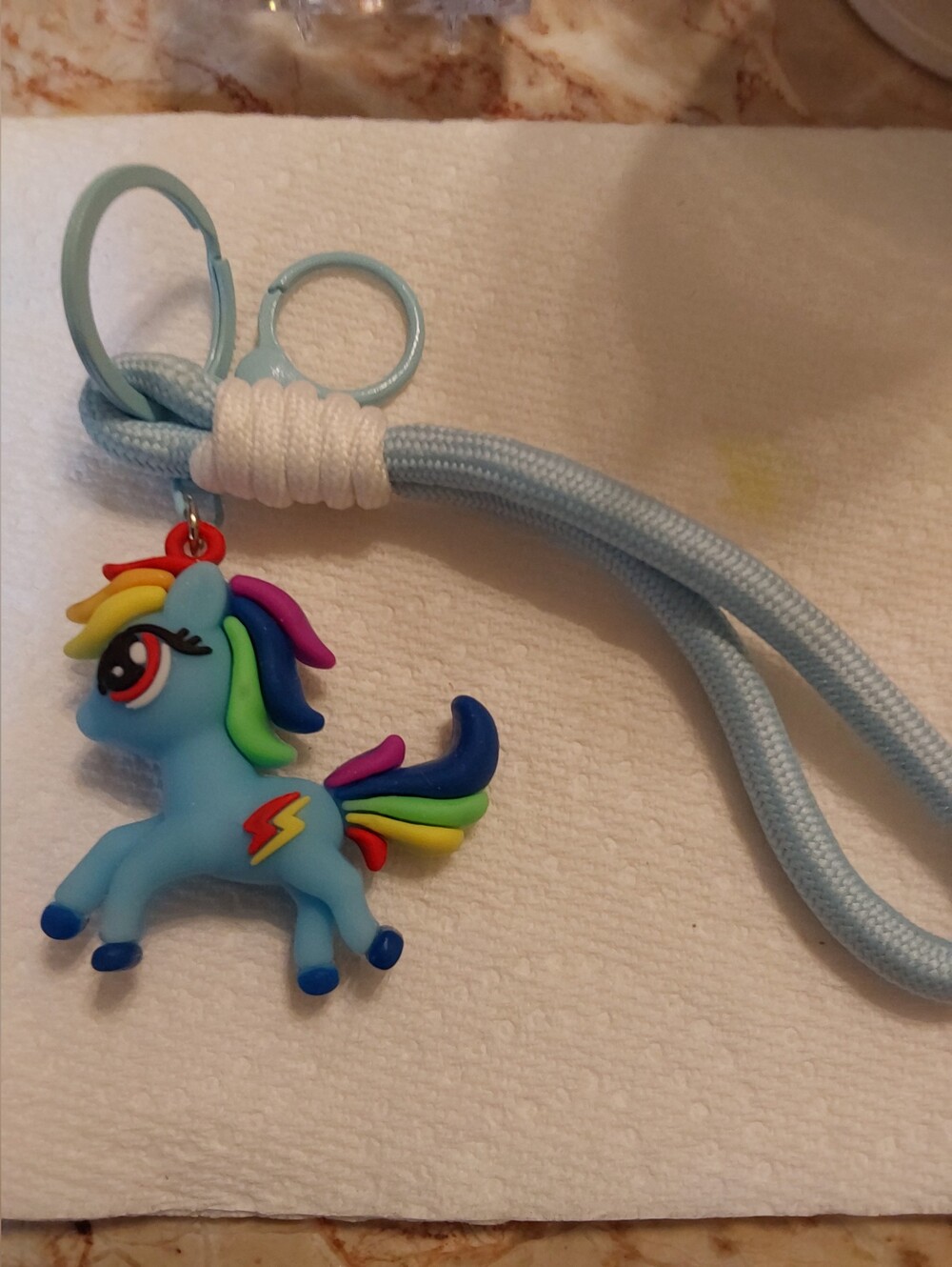 NWOT Blue Pony Bag Charm, Large Rubber Key Chain